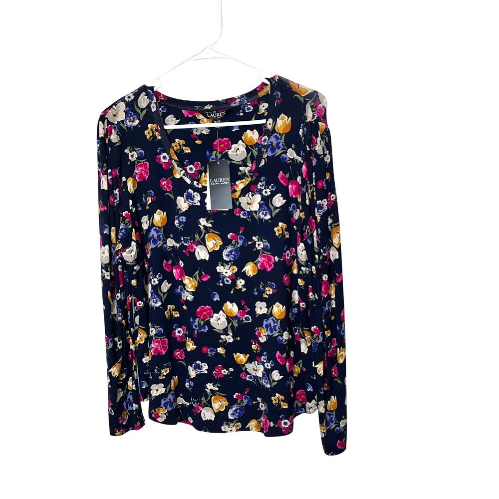 NWT Lauren Ralph Lauren Floral Long Sleeve Top Navy Multicolor XL